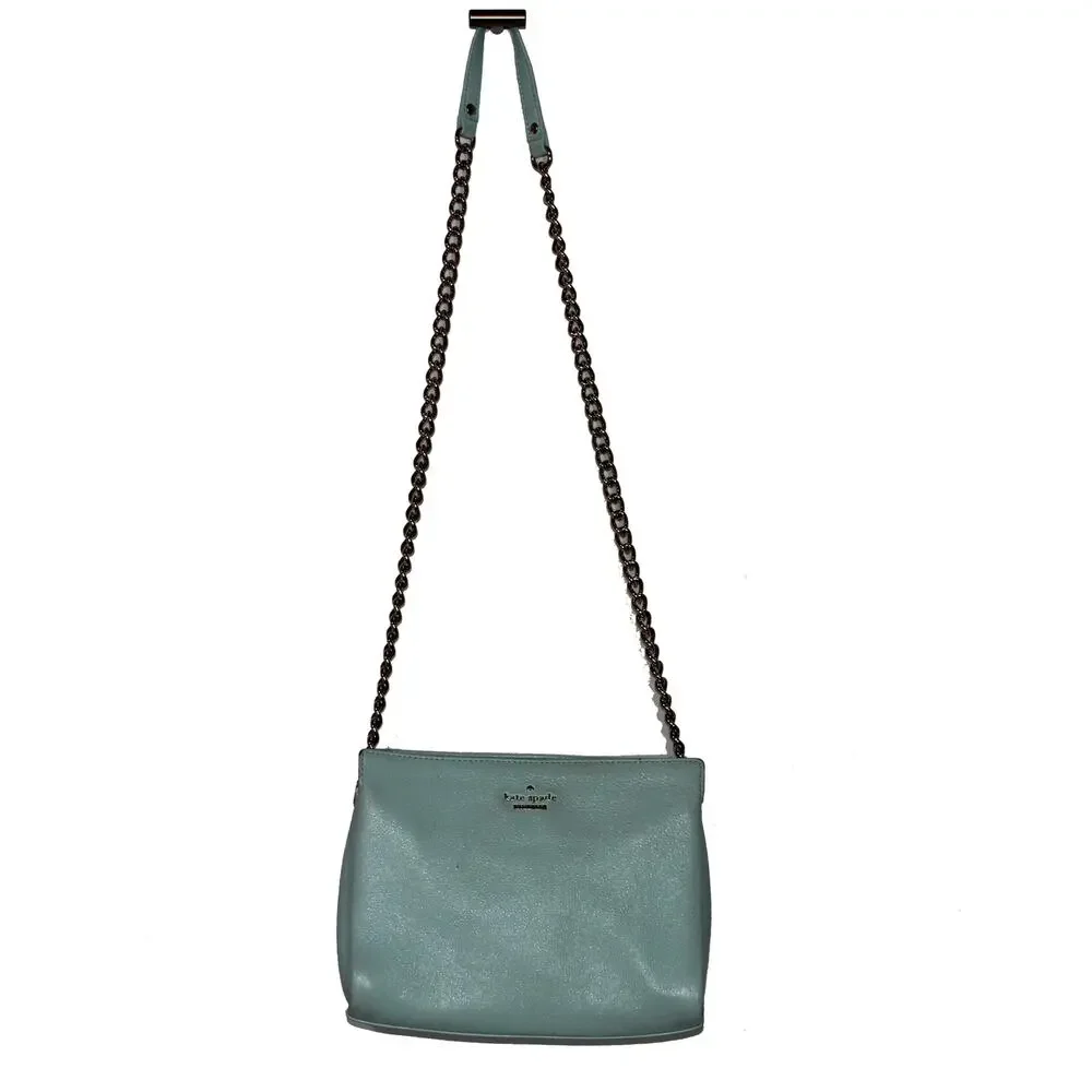 Kate Spade Baby Blue Leather Shoulder Bag with Gold Chain